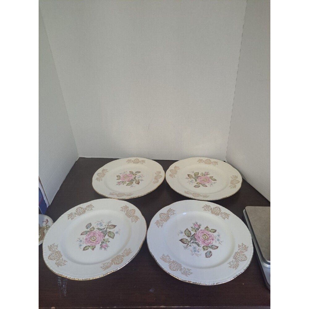 Set Of 4 Vintage 1930s-1950s Homer Laughlin Queen Esther Pink Rose With Gold...